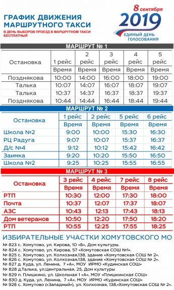 График движения маршрутного такси 8 сетября 2019