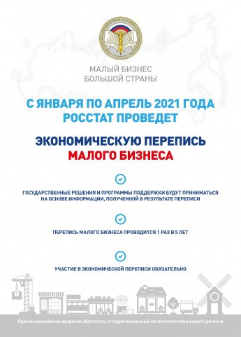 С 1 января по апрель 2021 года РОССТАТ проведет Экономическую перепись малого бизнеса