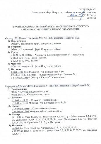 График подвоза питьевой воды